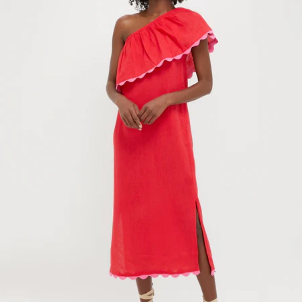 Tuckernuck Red One-Shoulder Dress with Pink Trim NWT